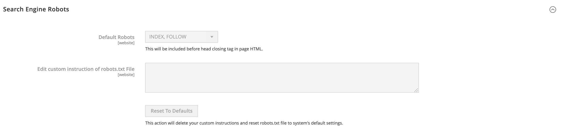 Magento search engine robots