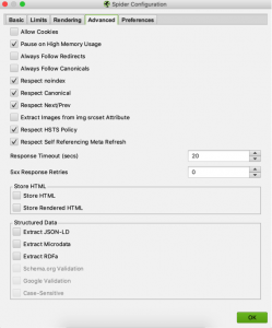 screaming frog crawl settings