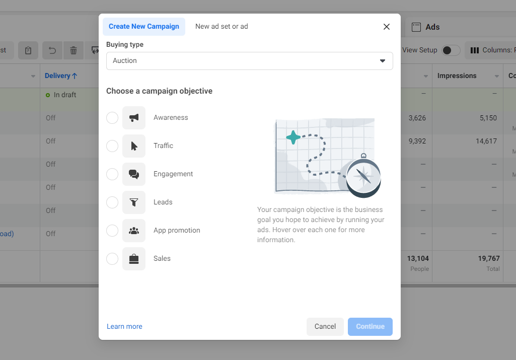 Determining Facebook Ads campaign objective