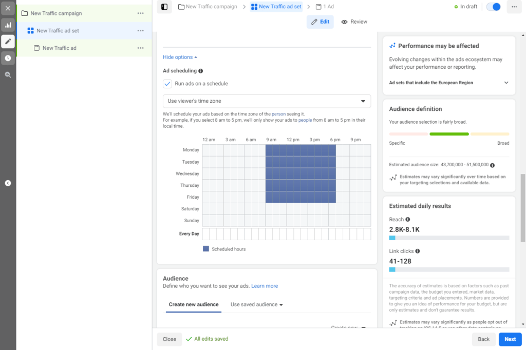 How to schedule running time for Facebook ads