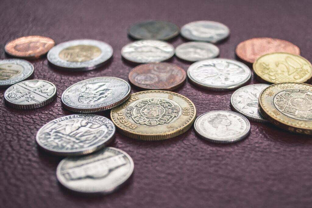Coins of different currencies