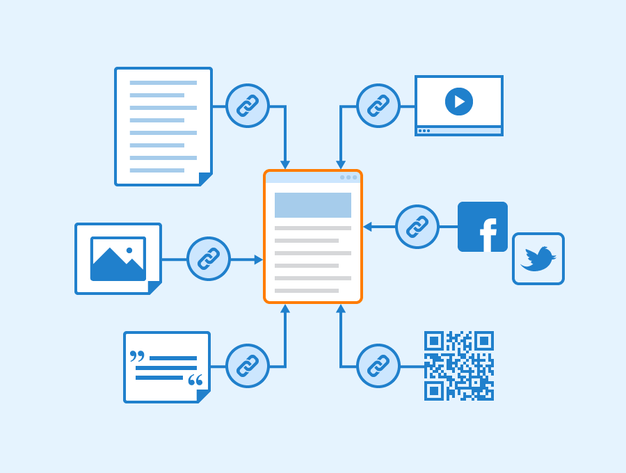Illustration for backlinks coming into website from a variety of sources