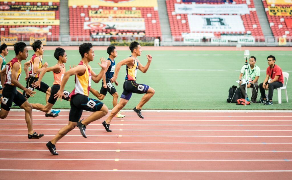 Male athletes competing in a race